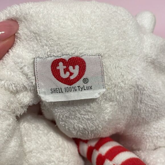 Original Ty Pluffies Candy Cane Polar Bear Christmas Plush Good Used Condition - Picture 7 of 8